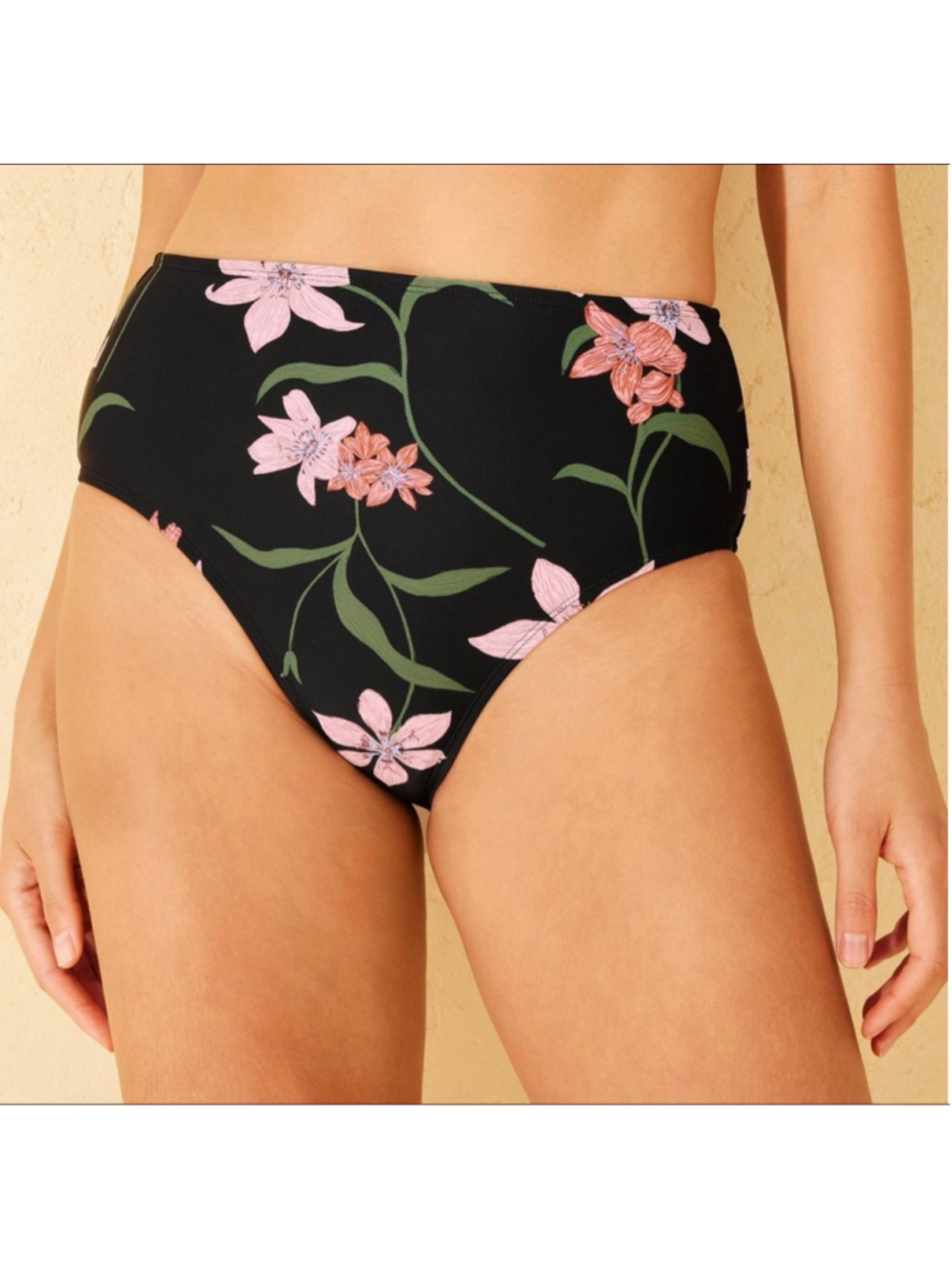 Shade & Shore Black Floral High Waist Bikini Bottom XL NWT